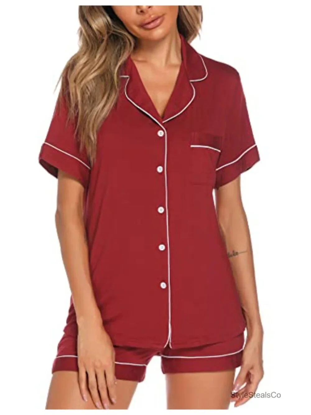 Button Up Pajama Set for Women Shorts Short Sleeve Knit Sleepwear 2 Piece Pjs